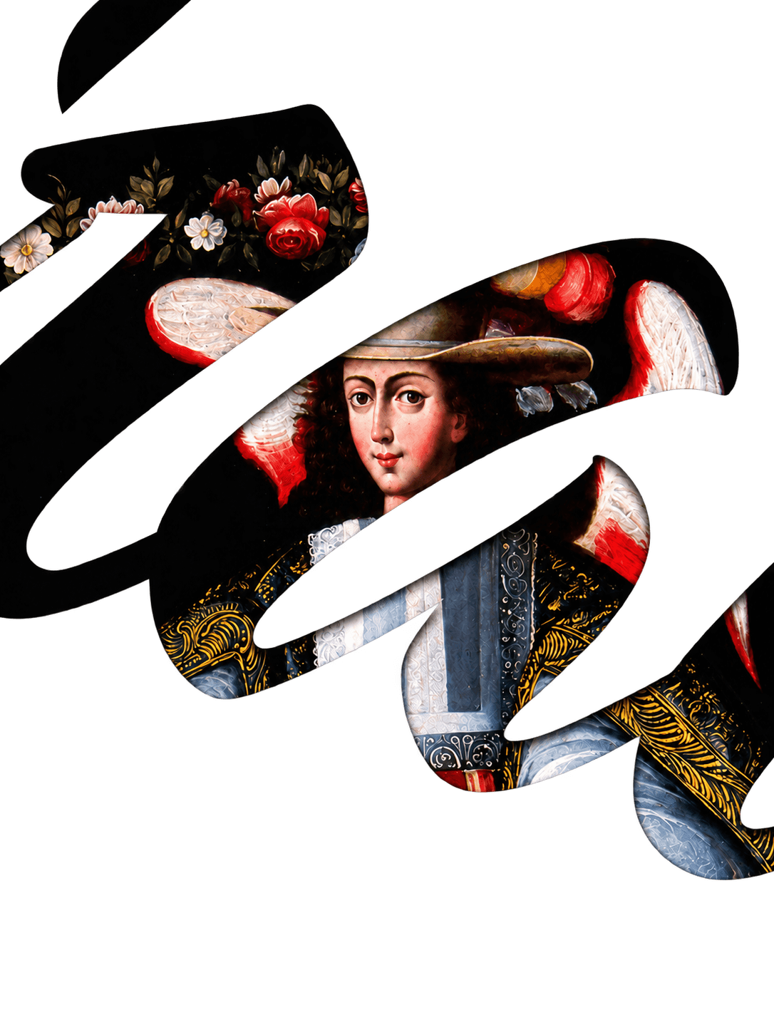 Arcángel barroco entre trazos ornamentales